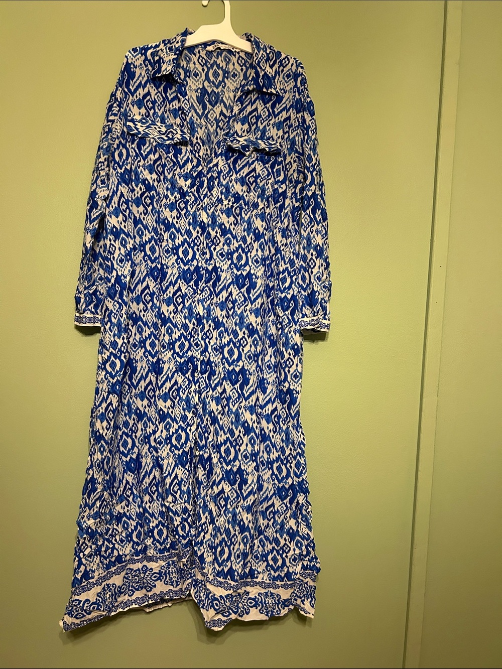 Blue & White Printed Long Sleeve Zara Maxi Dress
